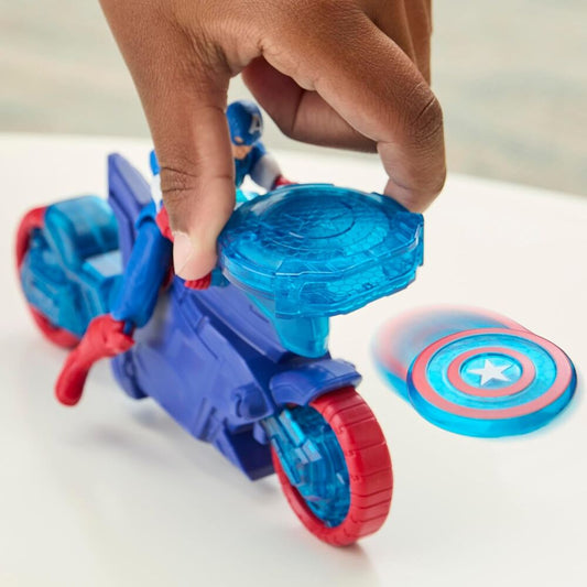 Moto lanzaescudos azul y roja con figura de Capitán América - 4