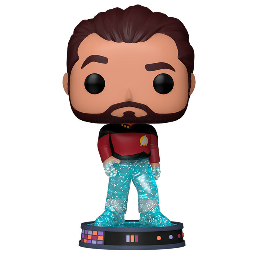 Figura Funko POP Plus de William T. Riker de Star Trek con uniforme rojo y base decorada