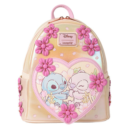 Mochila Disney Loungefly de Stitch y Angel con flores rosas