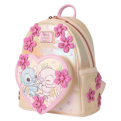Mochila Disney Loungefly de Stitch y Angel con flores rosas - 3