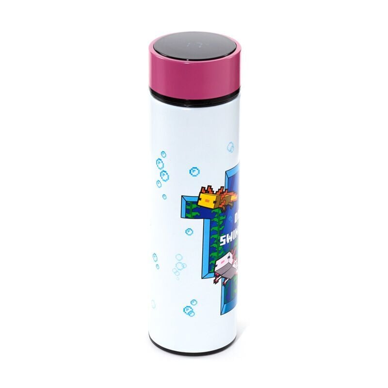 Botella termo Minecraft de 450 ml con diseño de ajolotes, tapa rosa y correa azul - 4