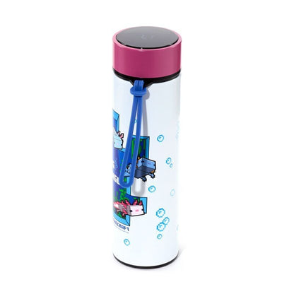 Botella termo Minecraft de 450 ml con diseño de ajolotes, tapa rosa y correa azul - 6
