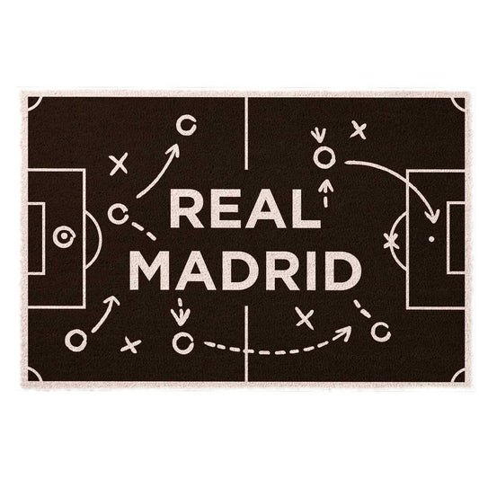 Felpudo Real Madrid de fibra de coco con diseño de campo de fútbol