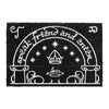 Felpudo negro y blanco de El Señor de los Anillos con diseño de arco decorativo