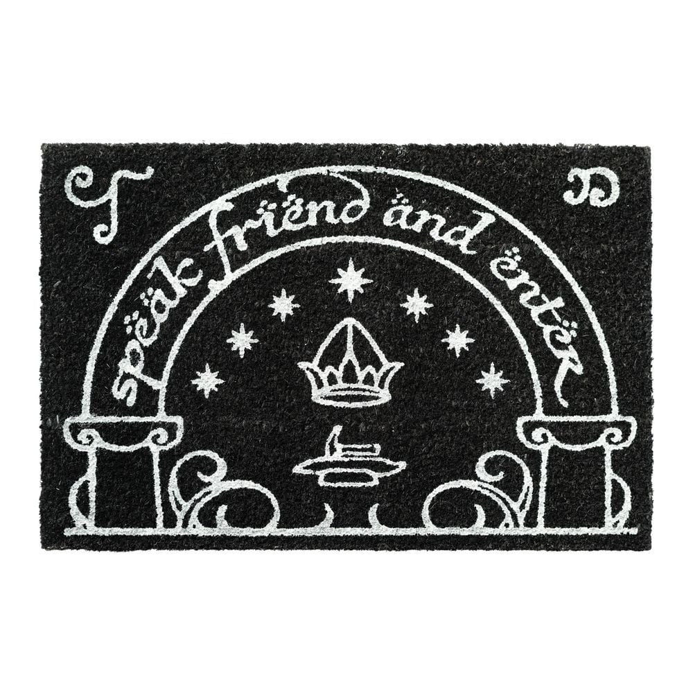 Felpudo negro y blanco de El Señor de los Anillos con diseño de arco decorativo