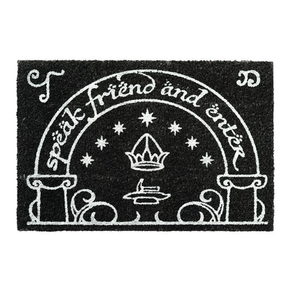Felpudo negro y blanco de El Señor de los Anillos con diseño de arco decorativo