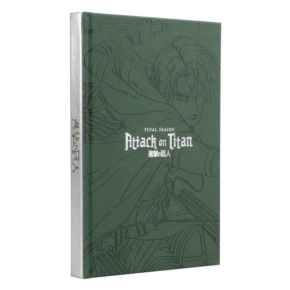 Cuaderno A5 ERIK de Attack on Titan con tapa verde y diseño de Final Season