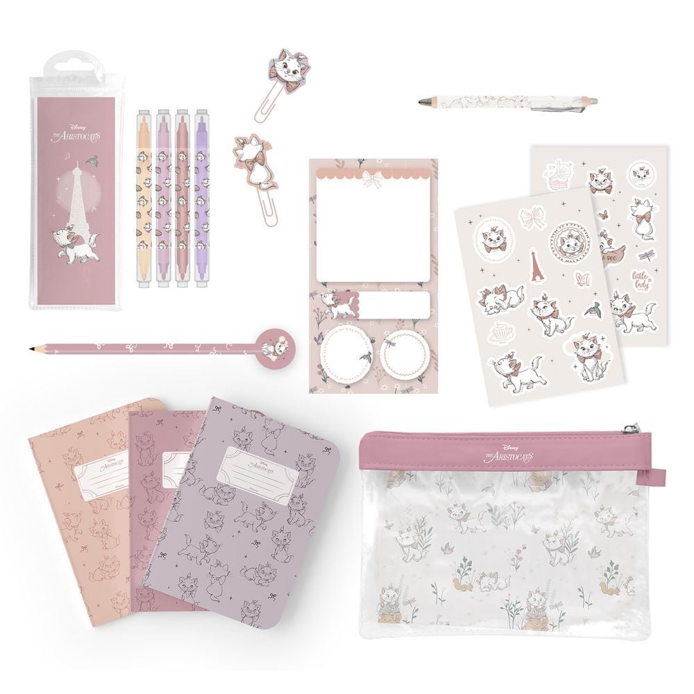 Set de papelería de Marie de Los Aristogatos Disney con cuadernos, pegatinas y estuche