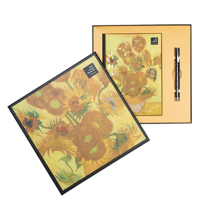 Set ERIK de cuaderno A5 y bolígrafo con diseño de girasoles