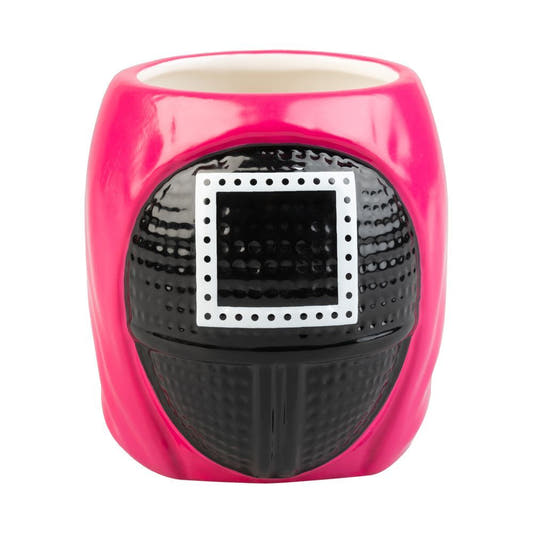 Taza 3D fucsia de El Juego del Calamar con máscara geométrica - 3