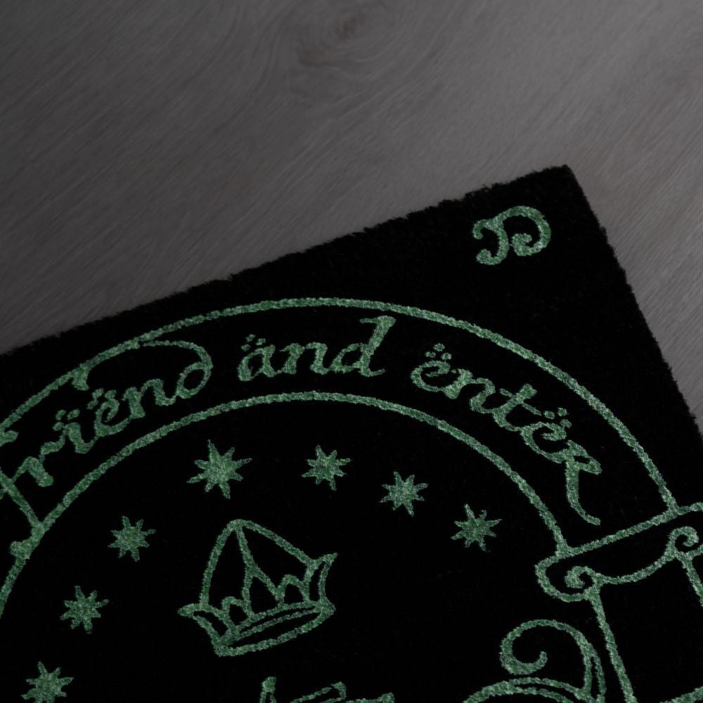 Felpudo negro y blanco de El Señor de los Anillos con diseño de arco decorativo - 4