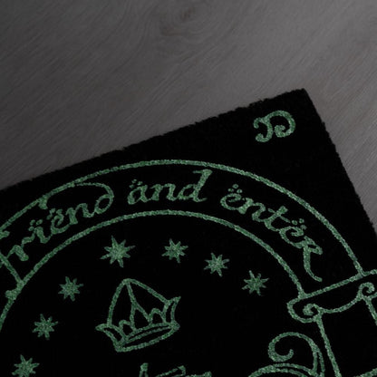 Felpudo negro y blanco de El Señor de los Anillos con diseño de arco decorativo - 4