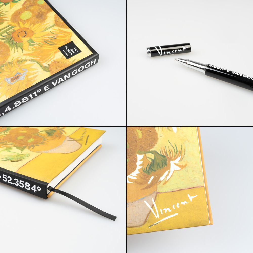Set ERIK de cuaderno A5 y bolígrafo con diseño de girasoles - 4
