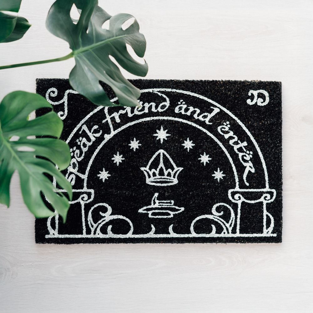 Felpudo negro y blanco de El Señor de los Anillos con diseño de arco decorativo - 5