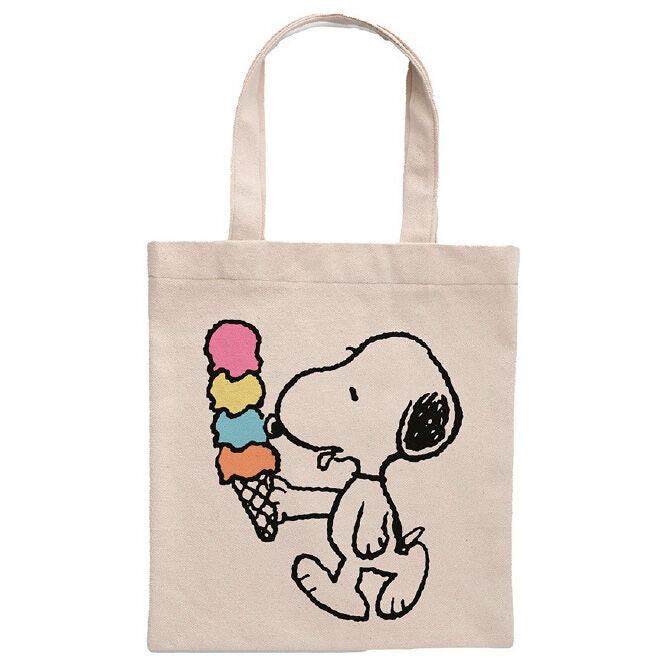 Bolsa tote de algodón con Snoopy sujetando un cucurucho de helado