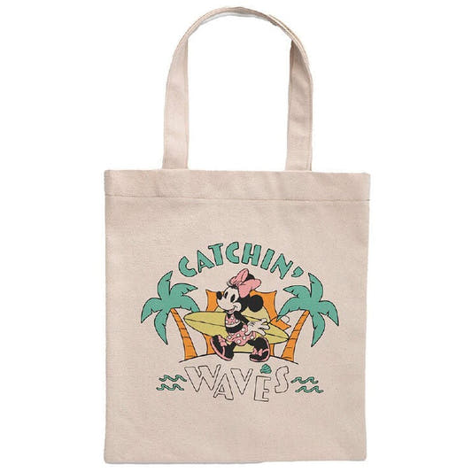 Bolsa tote beige de algodón con Minnie Mouse y diseño Catchin' Waves