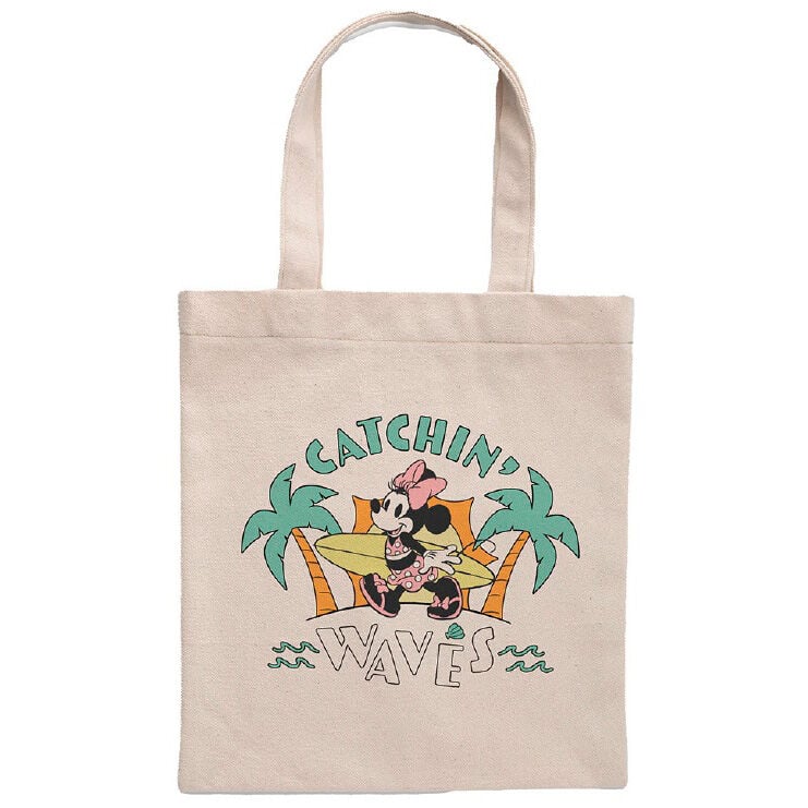 Bolsa tote beige de algodón con Minnie Mouse y diseño Catchin' Waves