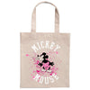 Bolsa tote beige de algodón con estampado de Mickey Mouse en rosa y blanco
