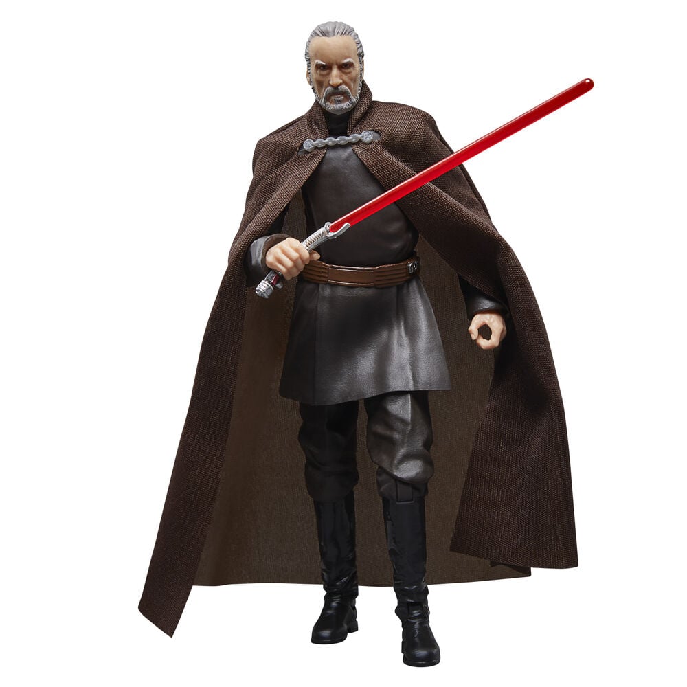 Figura articulada de Count Dooku Star Wars con capa marrón y sable de luz rojo