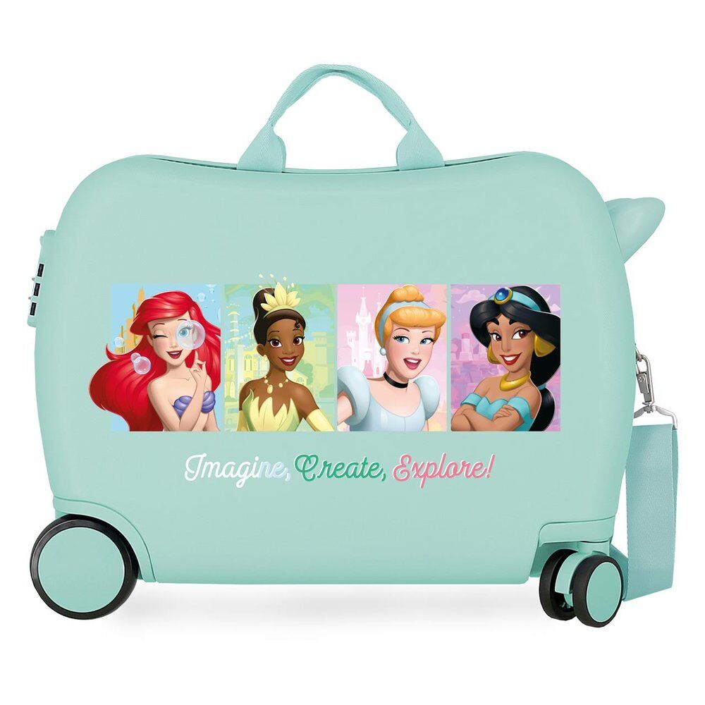 Maleta infantil verde menta de Princesas Disney con ruedas y bandolera - 3