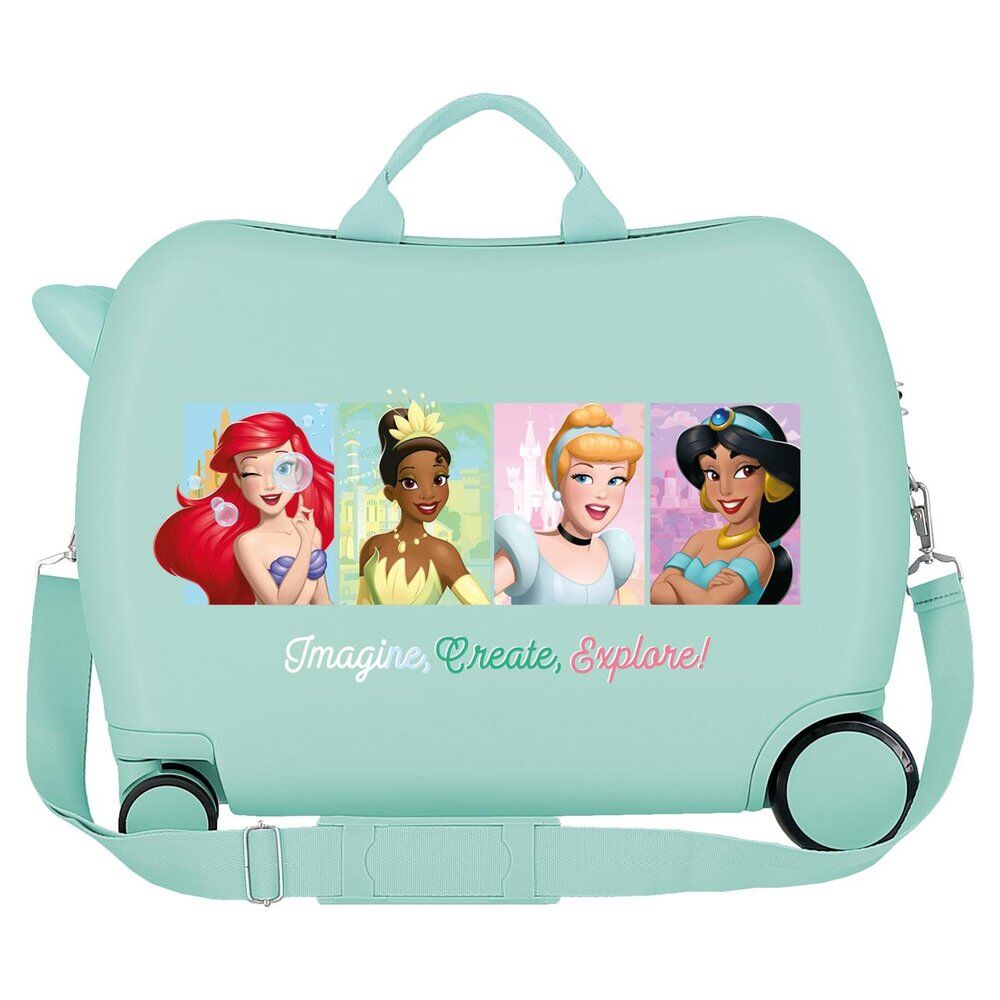 Maleta infantil verde menta de Princesas Disney con ruedas y bandolera