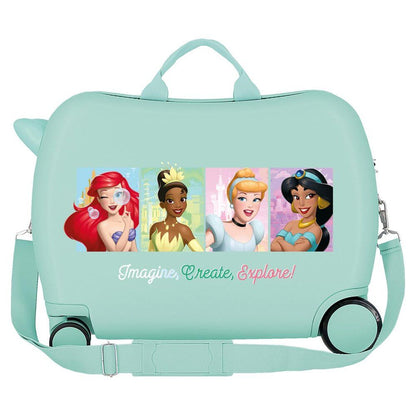Maleta infantil verde menta de Princesas Disney con ruedas y bandolera
