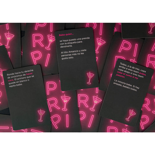 Caja del juego de cartas Piripi en español, con diseño de neón rosa y negro - 5