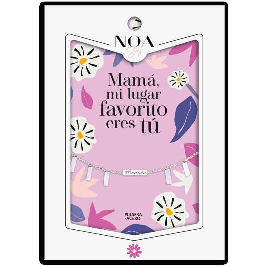 Pulsera de acero plateado NOA STORY con placa Mamá