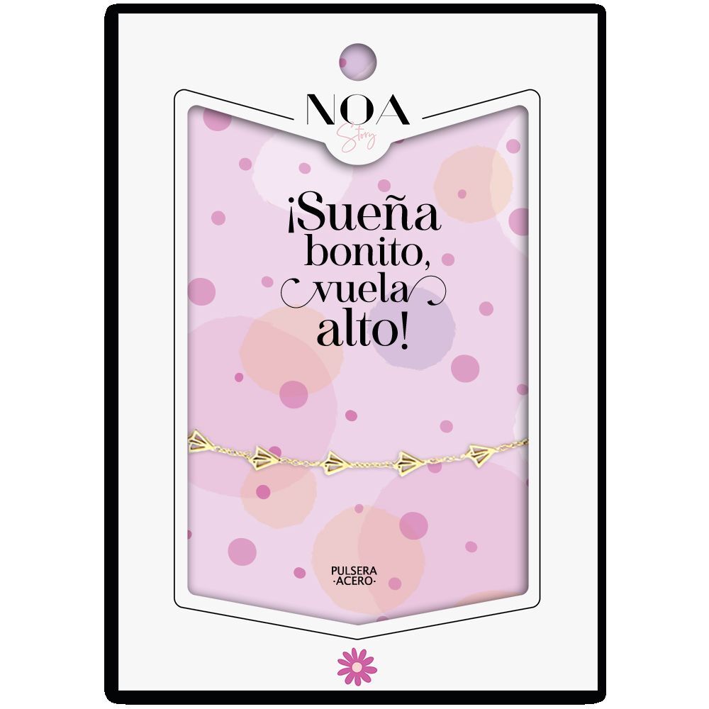 Pulsera NOA STORY de acero dorado con aviones de papel