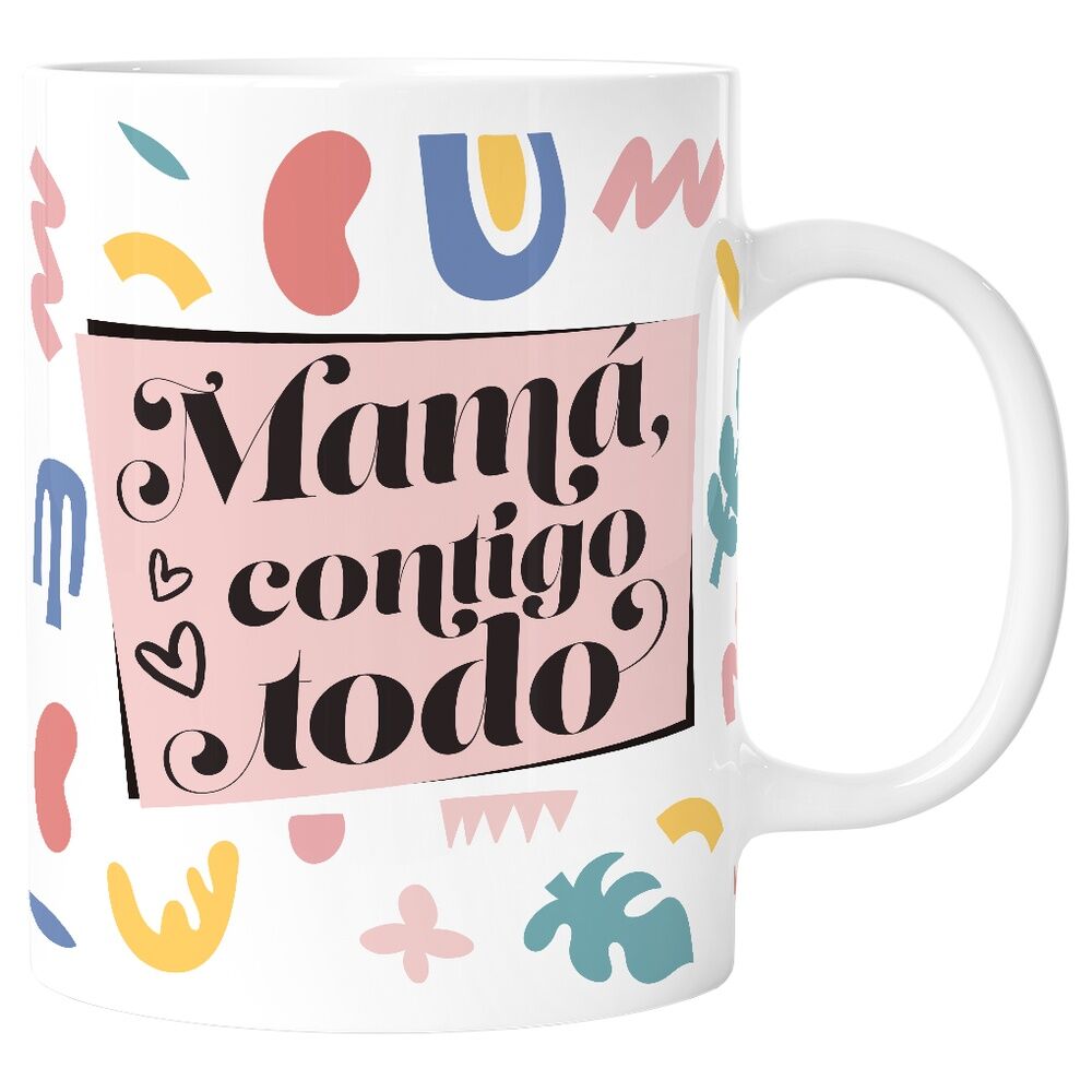Taza de cerámica rosa y blanca Mamá, contigo todo de Lovely Story - 2