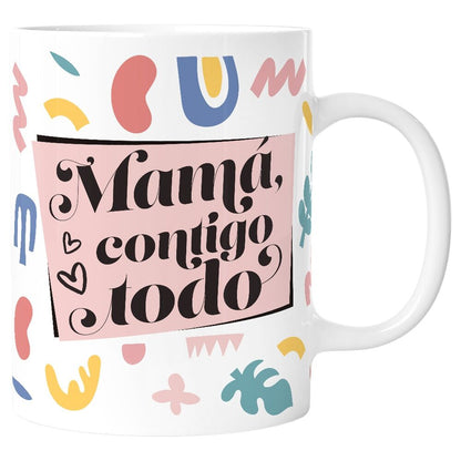 Taza de cerámica rosa y blanca Mamá, contigo todo de Lovely Story - 2