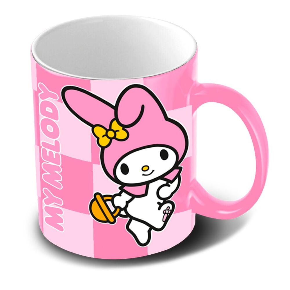 Taza rosa de cerámica de My Melody con estampado de cuadros