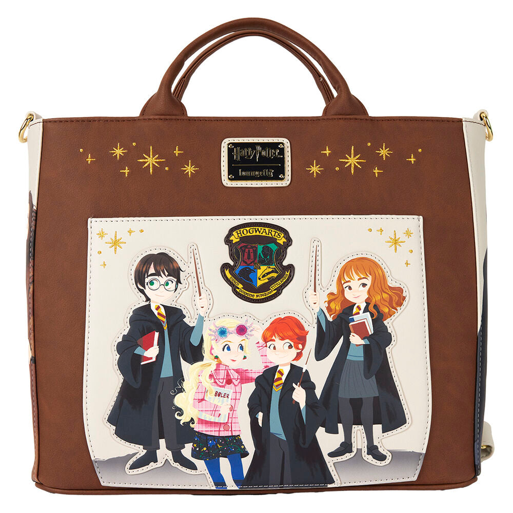 Bolso Spring Harry Potter Loungefly marrón con escudo de Hogwarts