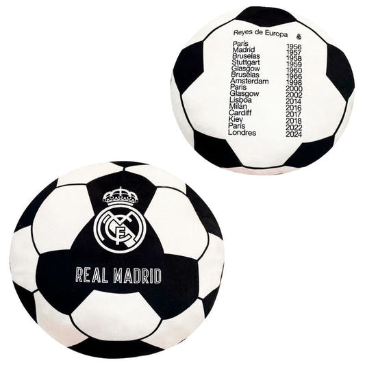 Cojín balón Real Madrid Reyes de Europa en blanco y negro