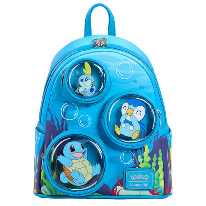 Mochila Pokémon Loungefly azul Burbujas de Agua con tres bolsillos circulares