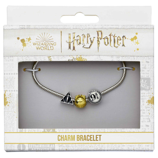 Pulsera Harry Potter bañada en plata con tres abalorios - 2