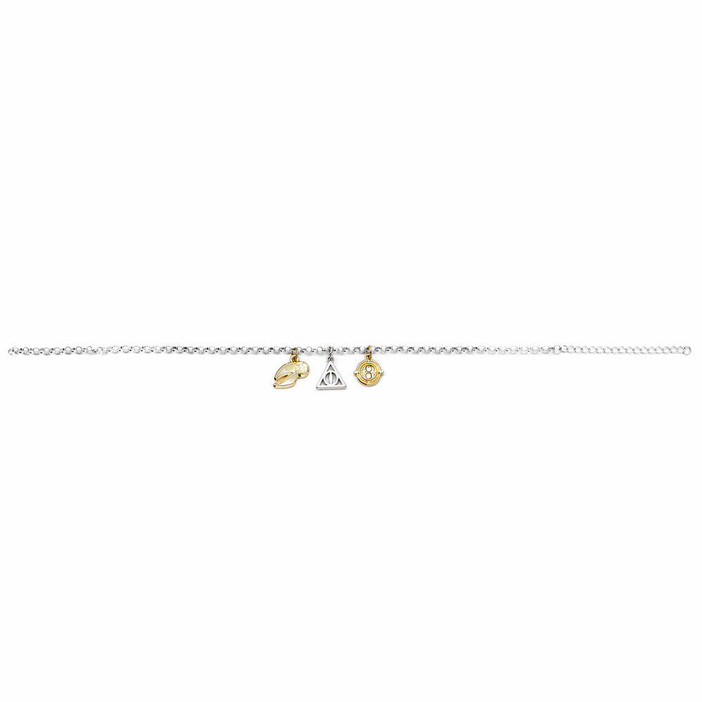 Pulsera plateada de Harry Potter con abalorios del Tornero del Tiempo, las Reliquias de la Muerte y la Snitch Dorada - 3