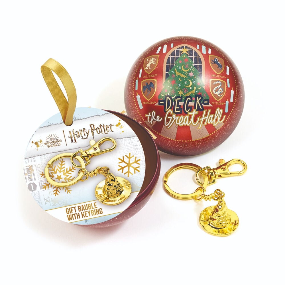 Bola de Navidad roja de Harry Potter con llavero dorado del Sombrero Seleccionador