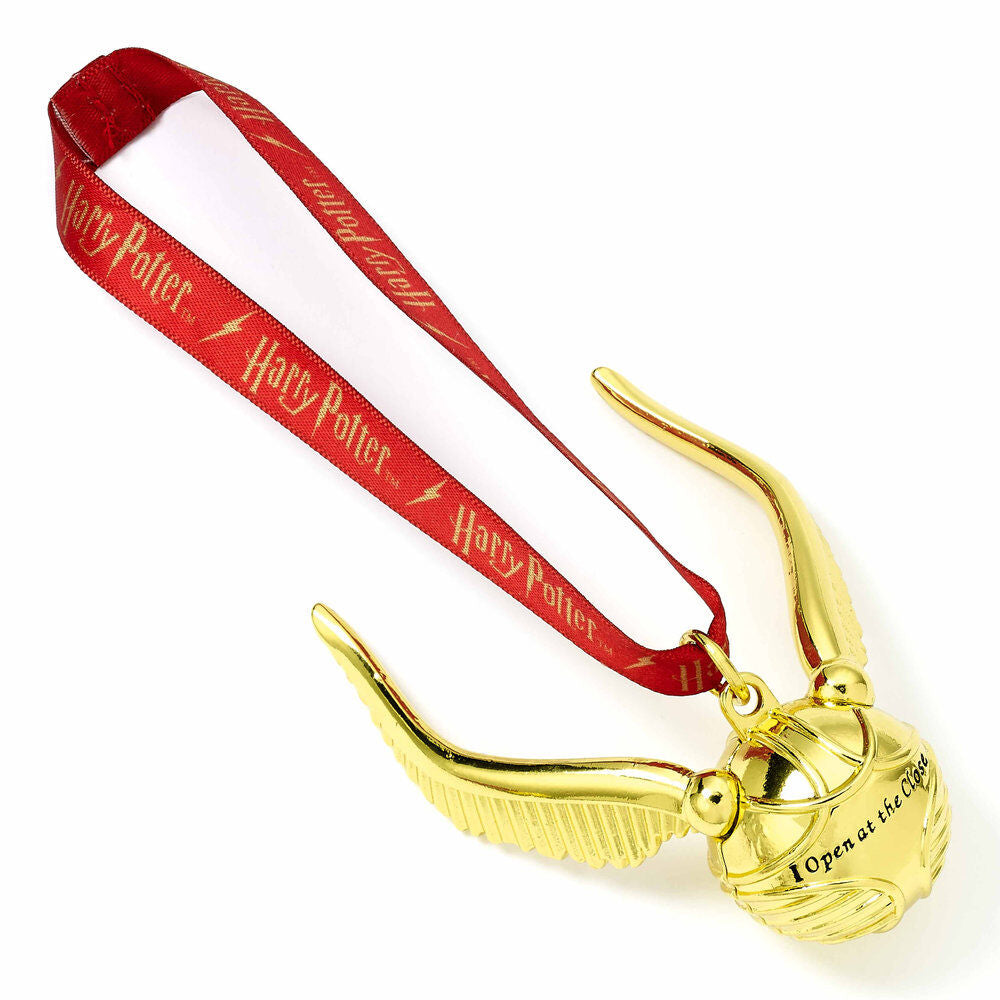 Adorno navideño dorado de la Snitch Dorada de Harry Potter con alas móviles y cinta roja