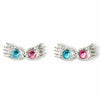 Pendientes plateados con forma de gafas de Luna Lovegood y cristales azul y rosa