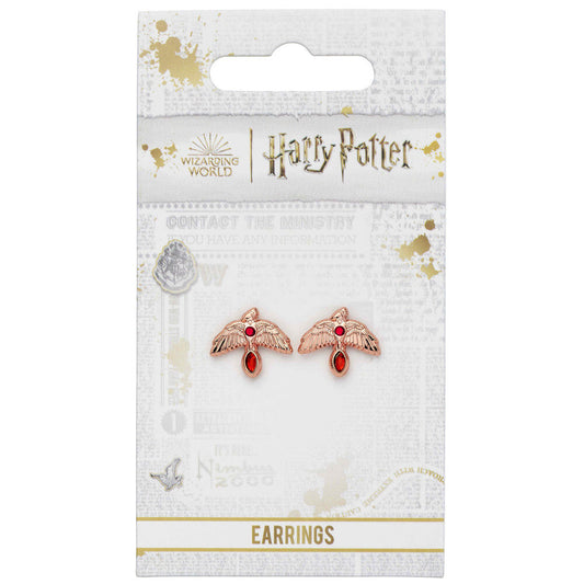 Pendientes Fawkes de Harry Potter con acabado oro rosa y detalles rojos - 2