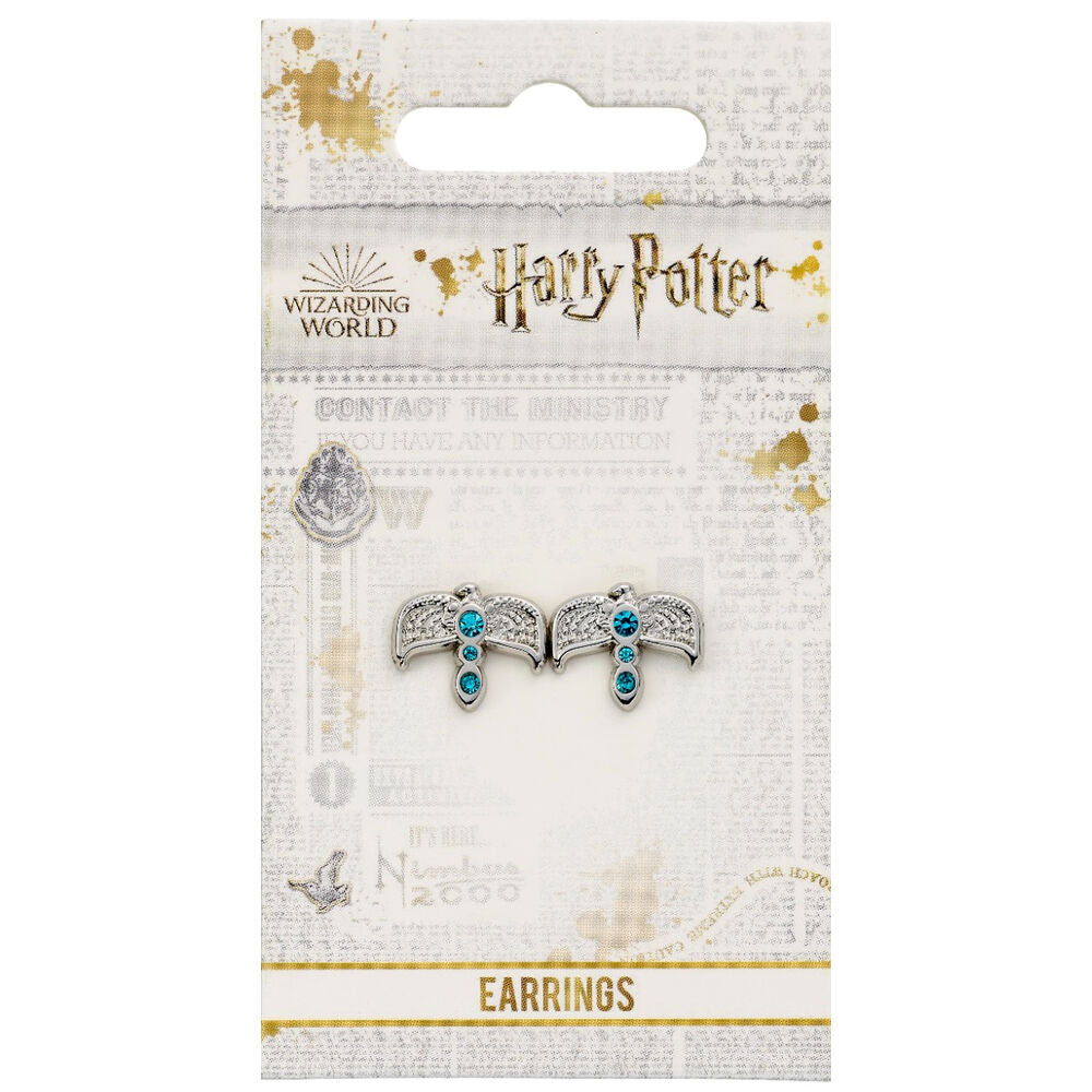 Pendientes plateados con diseño de diadema Harry Potter y cristales azules - 2