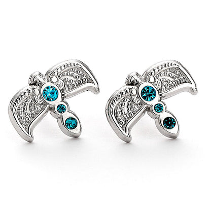 Pendientes plateados con diseño de diadema Harry Potter y cristales azules