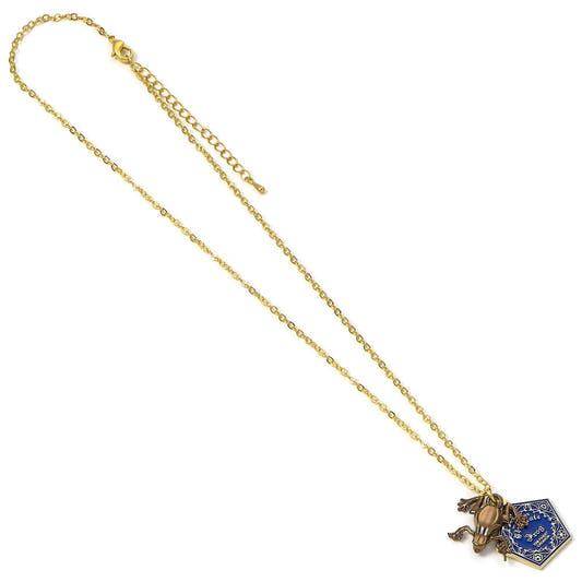Colgante dorado Rana de Chocolate de Harry Potter con placa azul