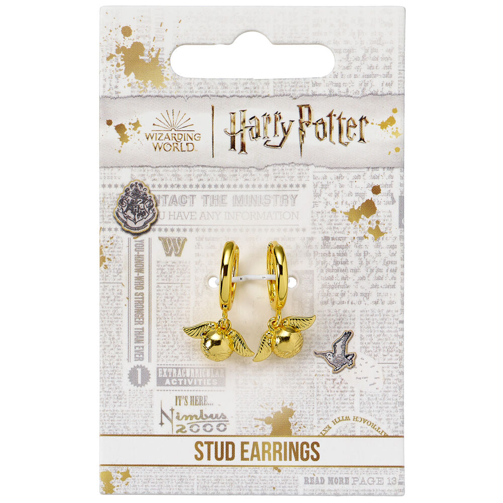 Pendientes dorados Harry Potter con snitch alada - 2
