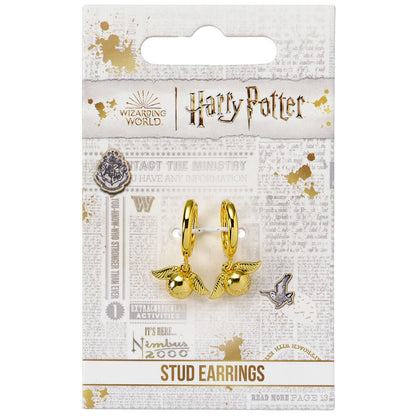 Pendientes dorados Harry Potter con snitch alada - 2
