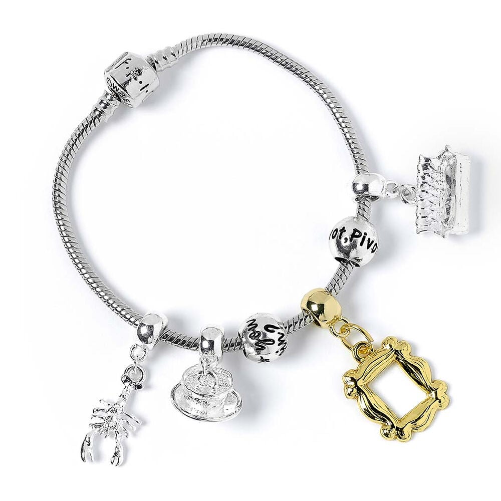 Pulsera plateada de charms Friends con marco dorado