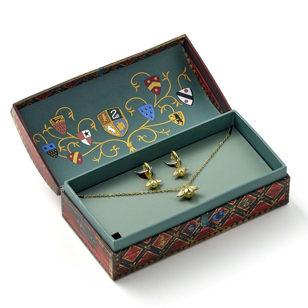 Set Harry Potter de collar y pendientes Snitch Dorada en caja decorada