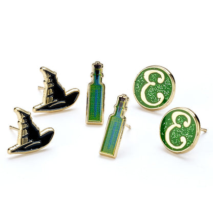 Set de 3 pares de pendientes Wicked con diseños verdes y negros - 3