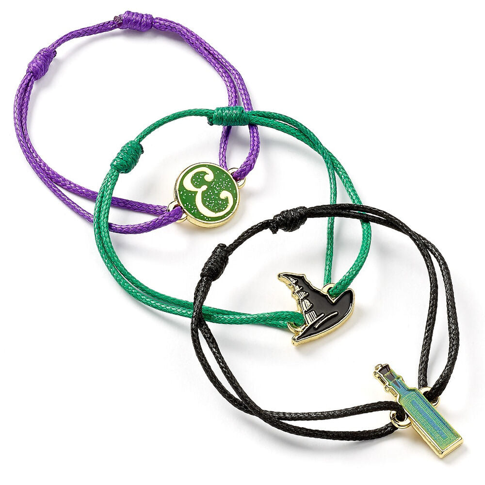 Set de dos pulseras Wicked de Elphaba y Glinda con cordones ajustables y colgantes - 3